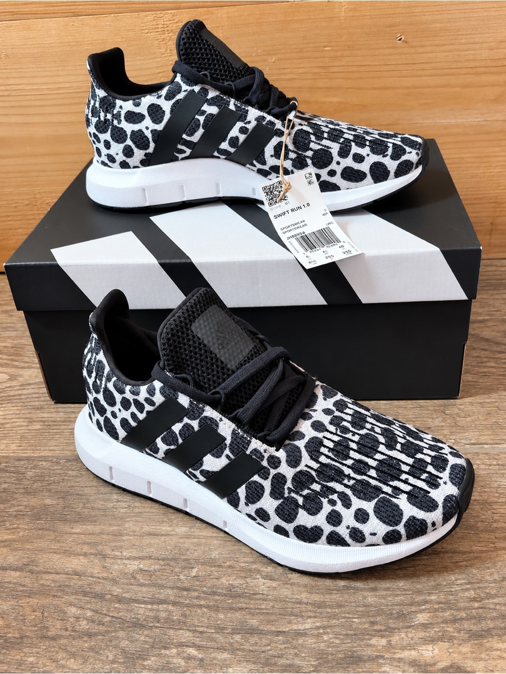 Adidas women’s Swift Run 1.0 Sneakers - Black & White Animal Print